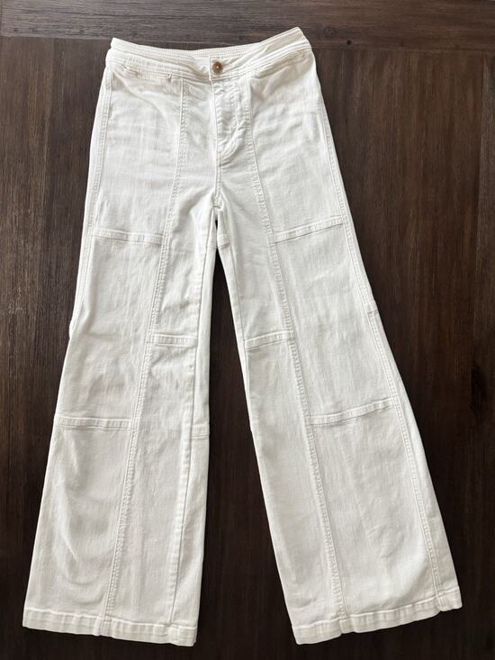 Pilcro Denim - Pilcro Wide-Leg Jeans Women’s 25 White Stretch Ultra High-Rise Shirt Patchwork